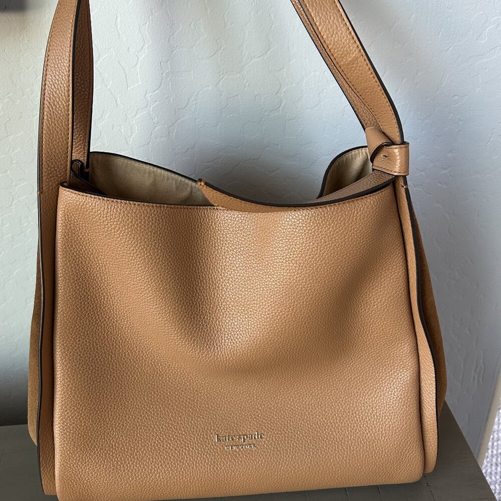 Kate Spade large shoulder bag, pebbled leather with Italian suade trim